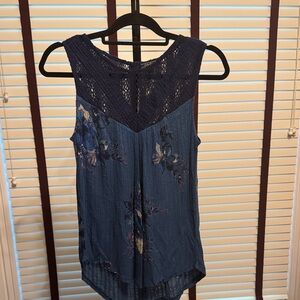 Lucky Brand Blue Floral Lace Tank Top